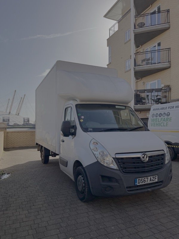 Strong Solutions Luton van parked in East London with O2 Arena in background